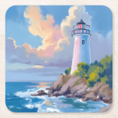 Coastal Lighthouse | Blue Ocean Waves Sea スクエアペーパーコースター (正面)
