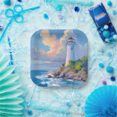 Coastal Lighthouse | Blue Ocean Waves Sea ペーパープレート (パーティー)