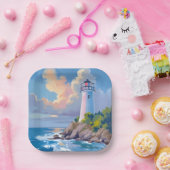 Coastal Lighthouse | Blue Ocean Waves Sea ペーパープレート (パーティー)