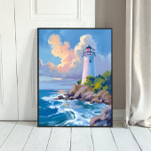 Coastal Lighthouse | Blue Ocean Waves Sea ポスター