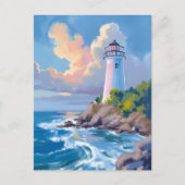 Coastal Lighthouse | Blue Ocean Waves Sea ポストカード (正面)