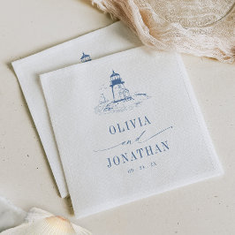 Coastal Lighthouse Blue Toile Wedding スタンダードカクテルナプキン