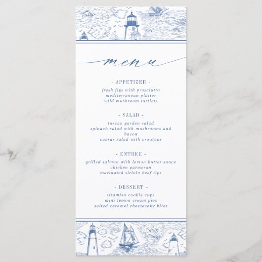 Coastal Lighthouse Blue Toile Wedding メニュー (正面)