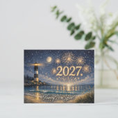 Coastal Lighthouse Fireworks Happy New Year 2027 シーズンポストカード (スタンド正面)
