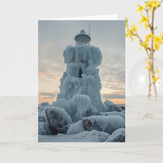 coastal lighthouse in winter カード (黄色い花)