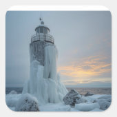 coastal lighthouse in winter storm スクエアシール (正面)