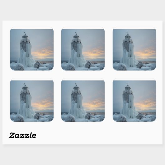 coastal lighthouse in winter storm スクエアシール (シート)