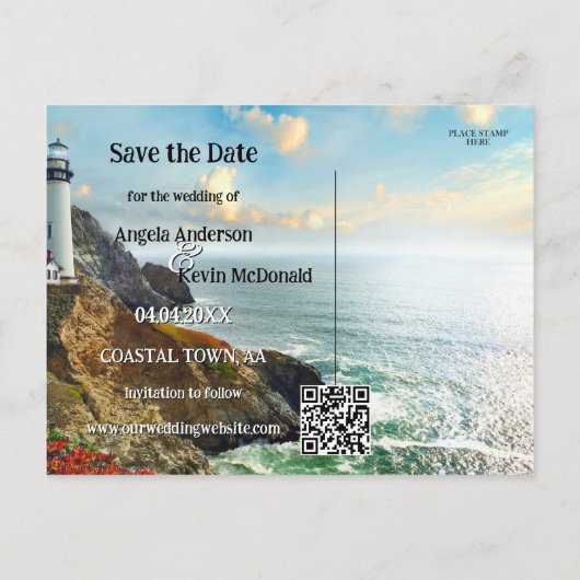 Coastal Lighthouse Nautical Save the Date 案内ポストカード (裏面)