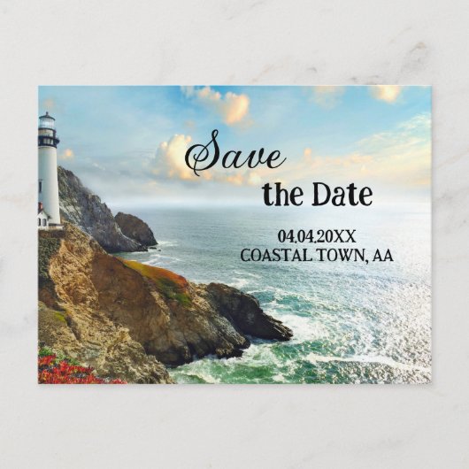 Coastal Lighthouse Nautical Save the Date 案内ポストカード (正面)