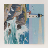 Coastal Lighthouse Ocean Waves Seagulls ジグソーパズル (横)