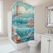 Coastal Lighthouse Ocean Waves Shower Curtain シャワーカーテン (インサイチュ)