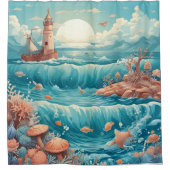 Coastal Lighthouse Ocean Waves Shower Curtain シャワーカーテン (正面)