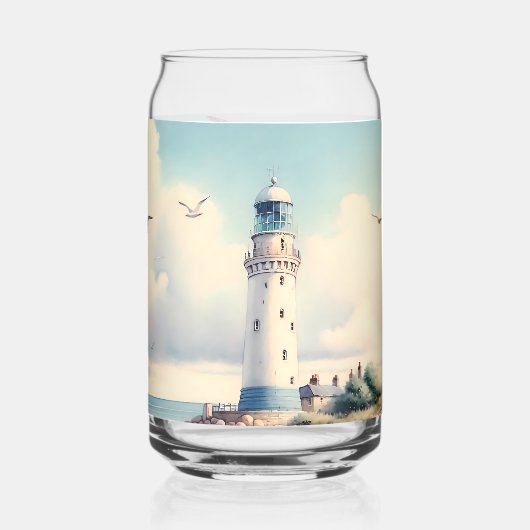 Coastal Lighthouse Seagulls Pastel Sky Serenity ガラス缶 (裏面)