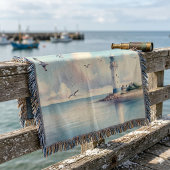 Coastal Lighthouse Seagulls Pastel Sky Serenity スローブランケット