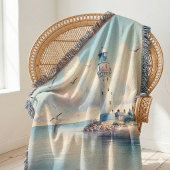 Coastal Lighthouse Seagulls Pastel Sky Serenity スローブランケット