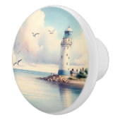 Coastal Lighthouse Seagulls Pastel Sky Serenity セラミックノブ (右)