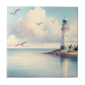Coastal Lighthouse Seagulls Pastel Sky Serenity タイル (正面)