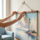 Coastal Lighthouse Seagulls Pastel Sky Serenity 吊り下げ型タペストリー