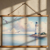 Coastal Lighthouse Seagulls Pastel Sky Serenity 吊り下げ型タペストリー
