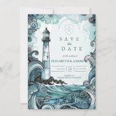 Coastal Lighthouse Wave Wedding セーブザデート (正面)