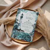 Coastal Lighthouse Wave Wedding 招待状