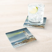 Coastal Lighthouse with Light Beam ガラスコースター (アングル)