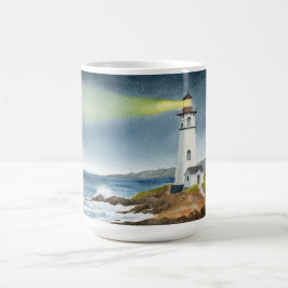 Coastal Lighthouse with Light Beam コーヒーマグカップ