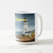 Coastal Lighthouse with Light Beam コーヒーマグカップ (正面右)