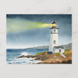 Coastal Lighthouse with Light Beam  ポストカード