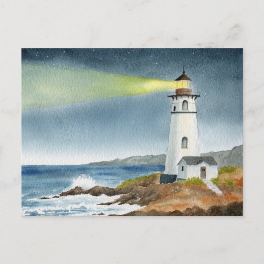Coastal Lighthouse with Light Beam  ポストカード (正面)