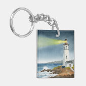Coastal Lighthouse with Light Beam Postcard キーホルダー (正面左)
