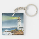 Coastal Lighthouse with Light Beam Postcard キーホルダー (裏面)