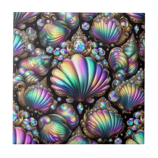 Coastal Living | Black Seashell Opal Diamond タイル (正面)