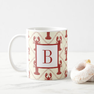 Coastal Lobster Red Cream Diamond Initial Monogram コーヒーマグカップ