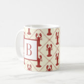 Coastal Lobster Red Cream Diamond Initial Monogram コーヒーマグカップ (正面左)