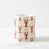 Coastal Lobster Red Cream Diamond Initial Monogram コーヒーマグカップ (中央)