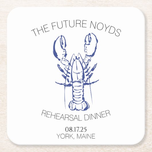 Coastal Lobster Wedding Rehearsal Dinner Sticker スクエアペーパーコースター (正面)