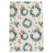 Coastal Marine Vintage Christmas Wreath Pattern ミディアムペーパーバッグ (裏面)