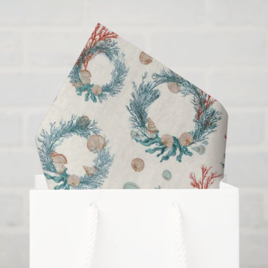 Coastal Marine Vintage Christmas Wreath Pattern 薄葉紙 (ギフトバッグ)