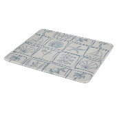 Coastal Mediterranean Faux Tile Linen Cobalt カッティングボード (角)