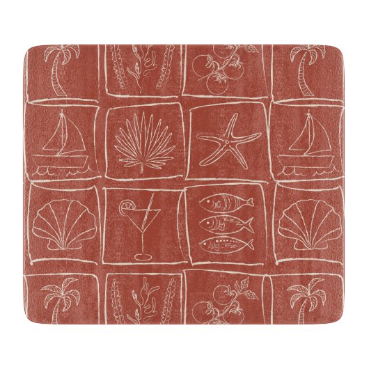 Coastal Mediterranean Faux Tile Tuscan Terracotta カッティングボード (正面)