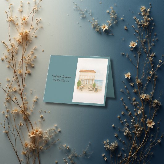 coastal mediterranean ocean wedding guest card サンキューカード