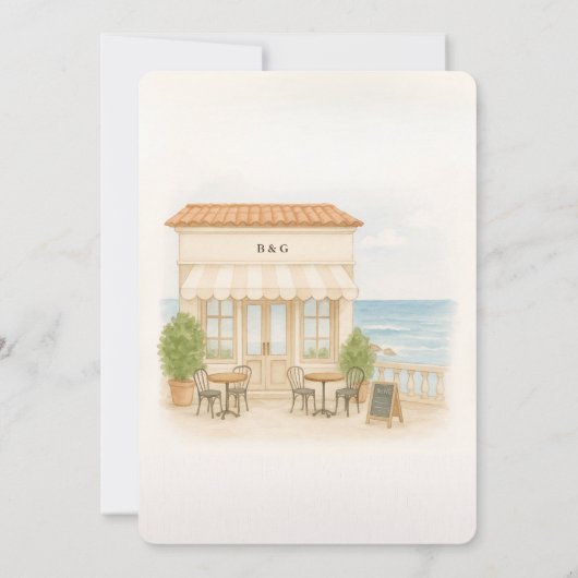 coastal mediterranean ocean wedding save the date  招待状 (裏面)