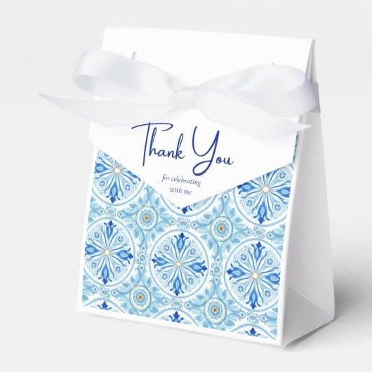 Coastal Mediterranean Tile Bridal Shower Thank You フェイバーボックス (正面サイド)