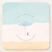 Coastal Monogram Beach Umbrella Paper Coasters スクエアペーパーコースター (正面)