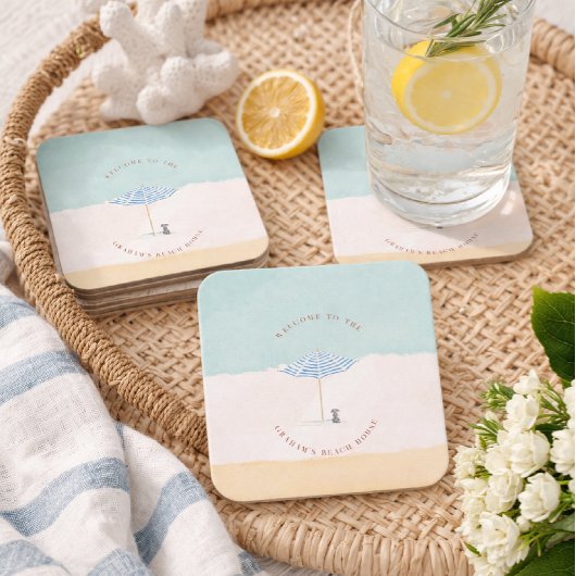 Coastal Monogram Beach Umbrella Paper Coasters スクエアペーパーコースター