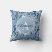 Coastal Monogram Blue Ocean Sea Life クッション (裏面)