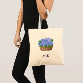 Coastal Nantucket Hydrangea Monogram Tote Bag トートバッグ (正面(商品))