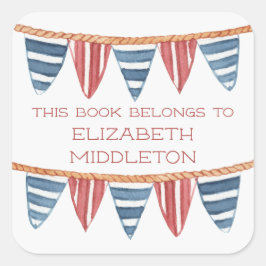 Coastal Nautical Beach Flags Bookplate スクエアシール