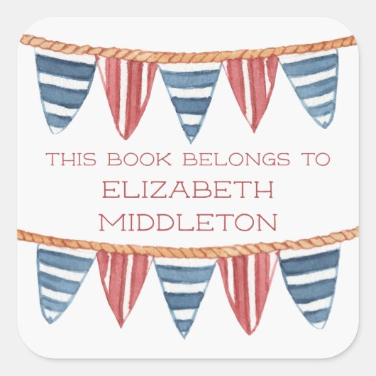 Coastal Nautical Beach Flags Bookplate スクエアシール (正面)